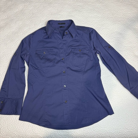 Theory Blue Button Down Shirt Classic Tailored Fit cotton blend size M - Picture 7 of 9